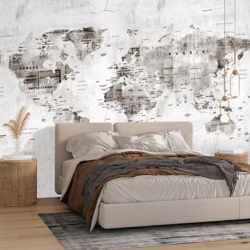 Fototapete Weltkarte im Vintage-Stil auf Betonhintergrund