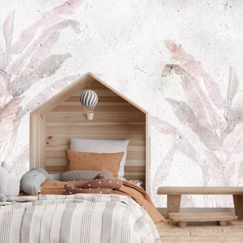 Fototapete Rosa Palmblätter auf Beton