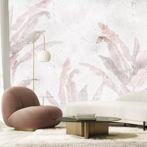 Fototapete Rosa Palmblätter auf Beton