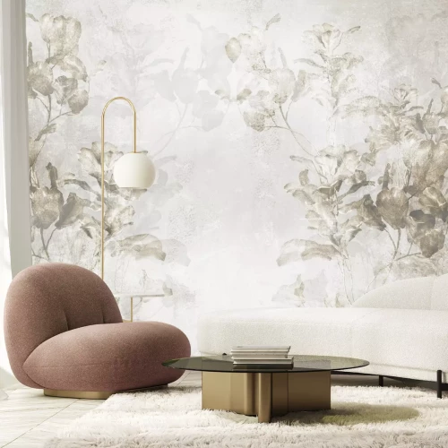 Fototapete Botanische Blätter auf grauem Hintergrund