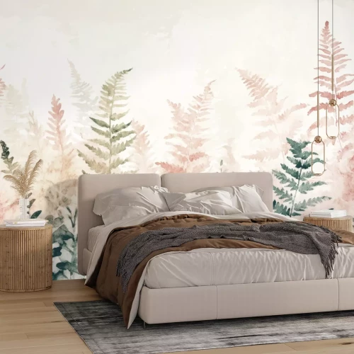 Fototapete Rosa und grüne Farnblätter