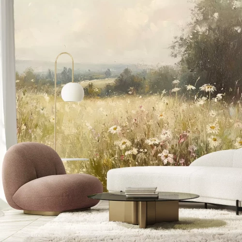 Fototapete Gemalte Lichtung mit Blumen