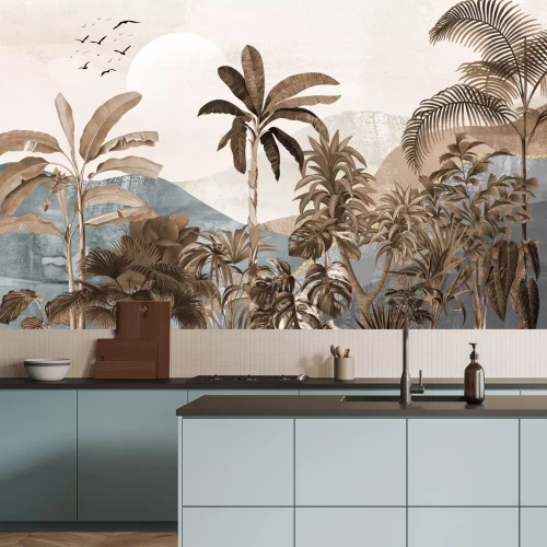 Fototapete Tropischer Dschungel vor Bergkulisse