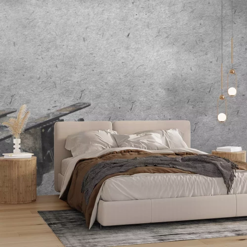 Fototapete Holzflugzeug Spielzeug auf grauem Hintergrund