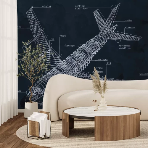 Fototapete Technische Skizze und Konstruktionszeichnung eines Flugzeugs