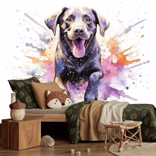Fototapete Aquarellmuster Hundeporträt im modernen Stil