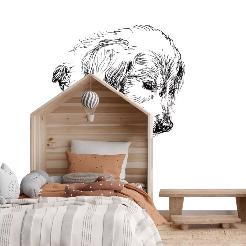 Fototapete Schwarz-weißes Hunde-Porträt im Skizzenstil