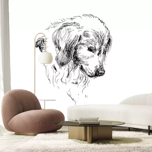 Fototapete Schwarz-weißes Hunde-Porträt im Skizzenstil