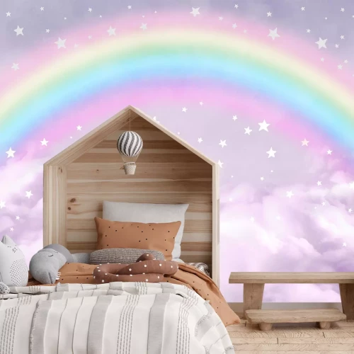 Fototapete Bunter Regenbogen in rosa Wolken