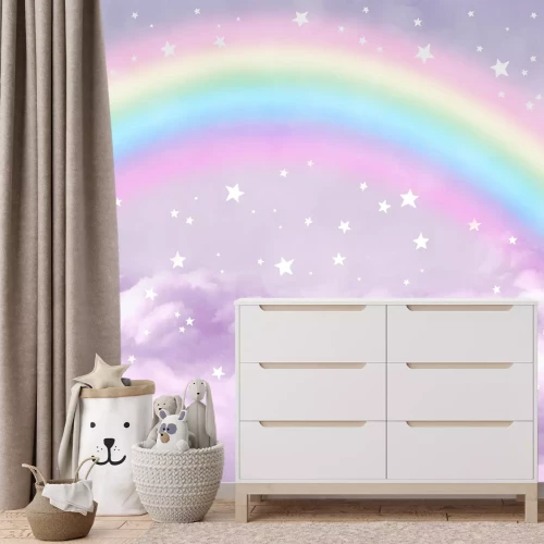 Fototapete Bunter Regenbogen in rosa Wolken