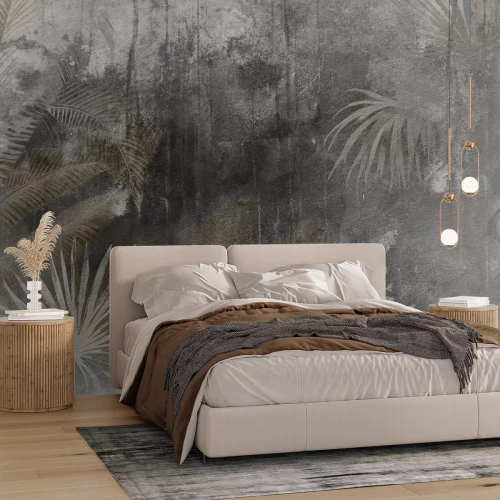 Fototapete Zarte tropische Pflanzen auf Beton