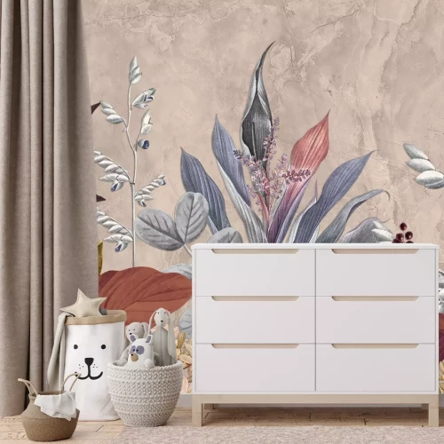 Fototapete Bunte tropische Blätter an der Wand