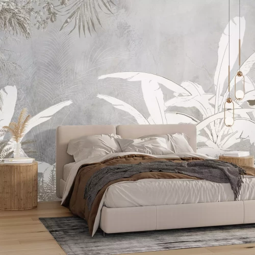 Fototapete Tropische Palmblätter auf Beton