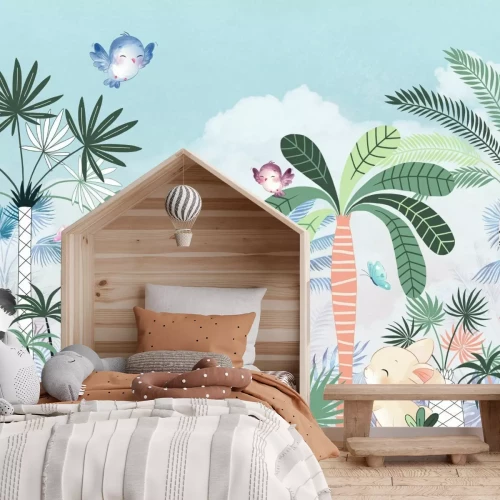 Fototapete Dschungellandschaft mit Tieren für Kinder