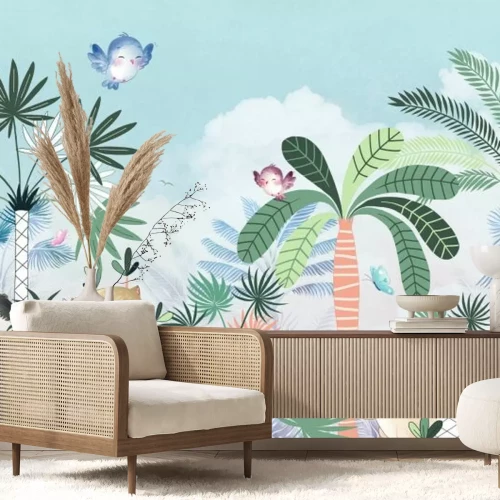 Fototapete Dschungellandschaft mit Tieren für Kinder