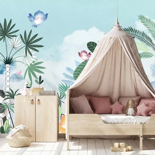 Fototapete Dschungellandschaft mit Tieren für Kinder