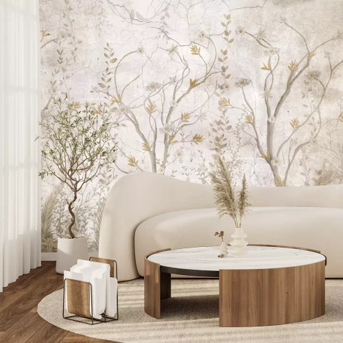 Fototapete Malersche Landschaft aus Pflanzen und Blumen