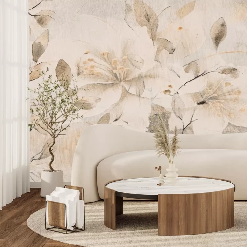 Fototapete Abstrakte Blume in beigen Farbtönen