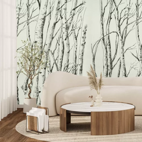 Fototapete Zeichnung von Bäumen eines Birkenwaldes