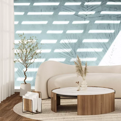 Fototapete Reflexion von Palmen auf weißem Hintergrund mit Schatten