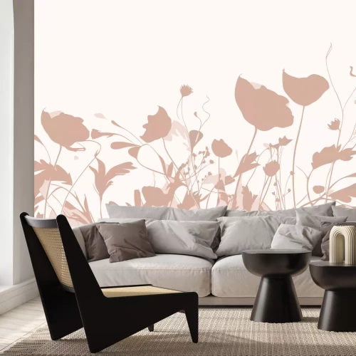 Fototapete Gemalte beige Wiese mit wilden Blumen