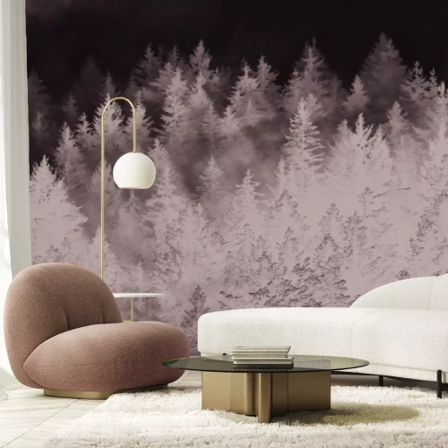 Fototapete Landschaft des Nadelwaldes im Nebel