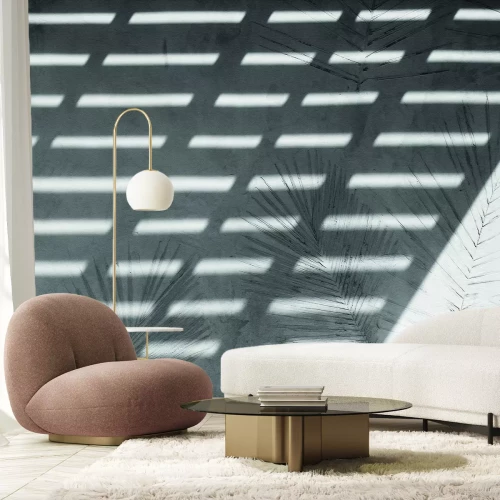 Fototapete Zarte Spiegelung von Palmen an der Wand mit Schatten