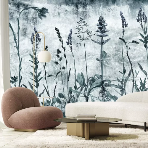 Fototapete Wilde Blumen auf einer Wiese mit Lavendel