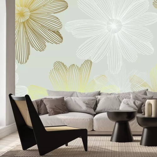 Fototapete Weißer und goldener Skizze von Gänseblümchen