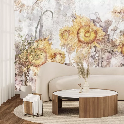 Fototapete Botanisches Muster mit gelben Sonnenblumen