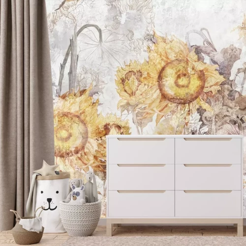 Fototapete Botanisches Muster mit gelben Sonnenblumen