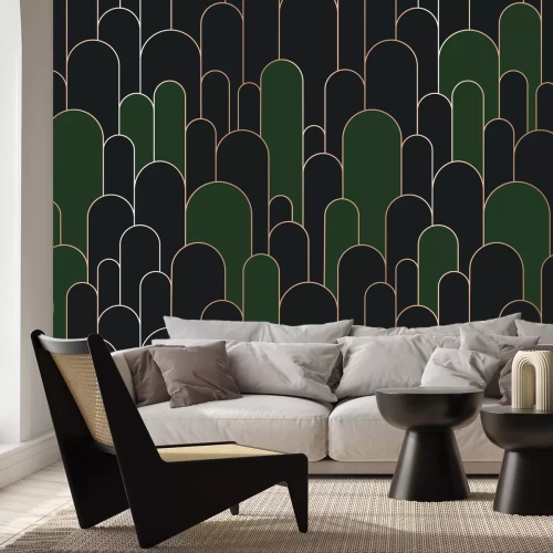 Fototapete Grau-grüne Bögen mit goldener Verzierung