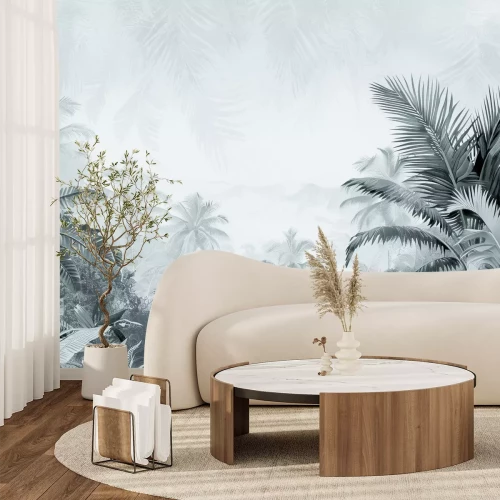 Fototapete Panorama des üppigen Dschungels mit Palmen