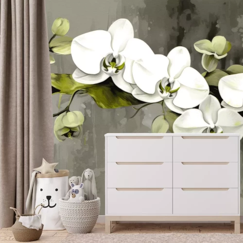 Fototapete Gemalte weiße Orchideenblüten
