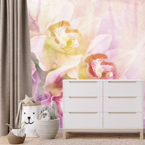 Fototapete Gemalter Orchidee in rosa Tönen