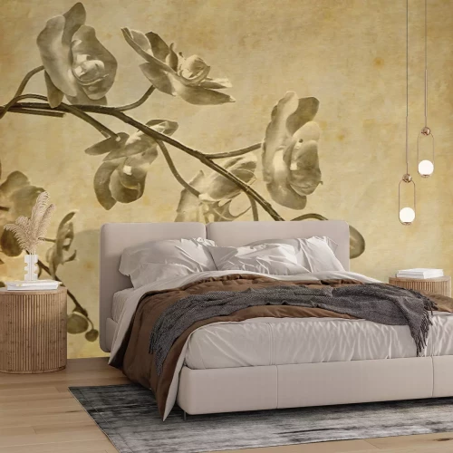 Fototapete Orchideenzweig in Sepiafarbe