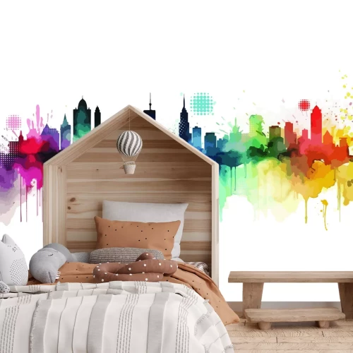 Fototapete Gemalte Aquarell einer Stadt mit Gebäuden