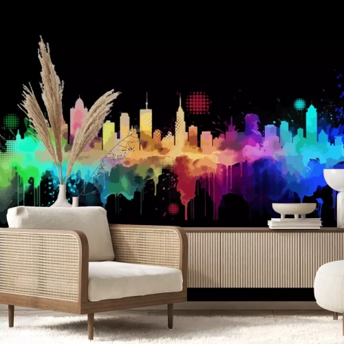 Fototapete Gemalte Aquarell einer Stadt mit Gebäuden