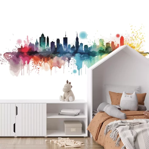 Fototapete Gemalte Aquarell einer Stadt mit Gebäuden