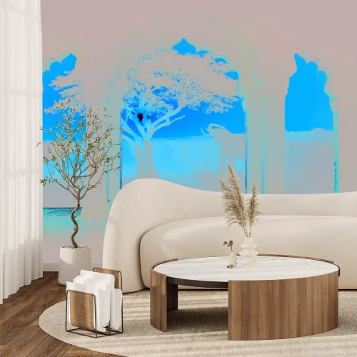 Fototapete Blick auf Bögen vor dem Hintergrund Afrikas mit Elefanten