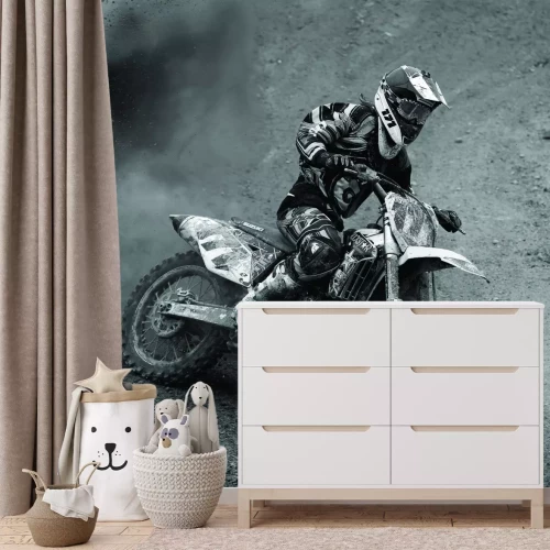 Fototapete Mann, der Motorrad fährt