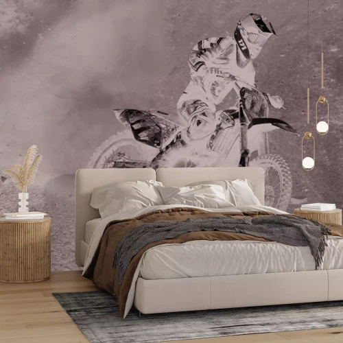 Fototapete Mann, der Motorrad fährt