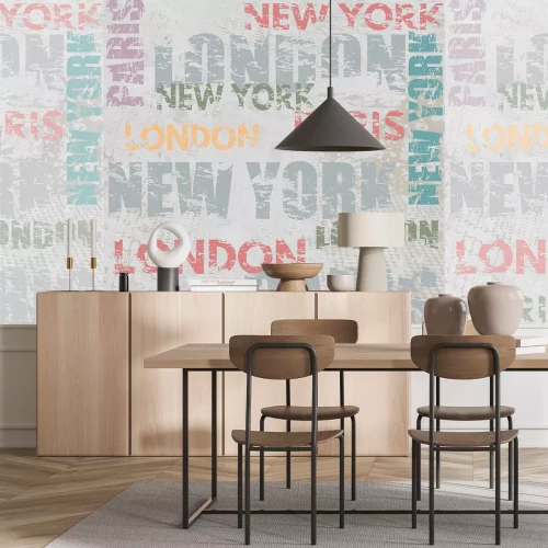 Fototapete Schriften London Paris und New York