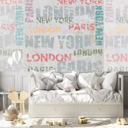 Fototapete Schriften London Paris und New York