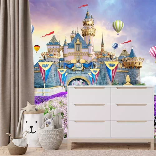 Fototapete Märchenschloss Landschaft bei Sonnenuntergang