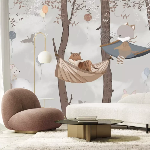 Fototapete Imitationswald mit einem Elefanten und Pflanzen