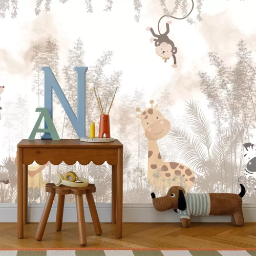 Fototapete Tropische Landschaft mit Tieren und Pflanzen