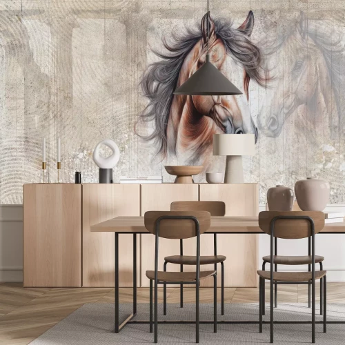 Fototapete Pferdekopf vor einer Wand