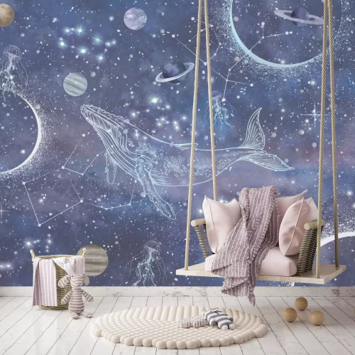 Fototapete Wal im abstrakten Weltraum