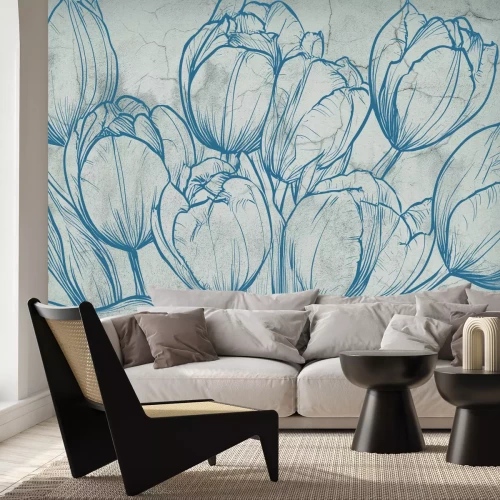 Fototapete Gezeichnete Tulpen auf Beton